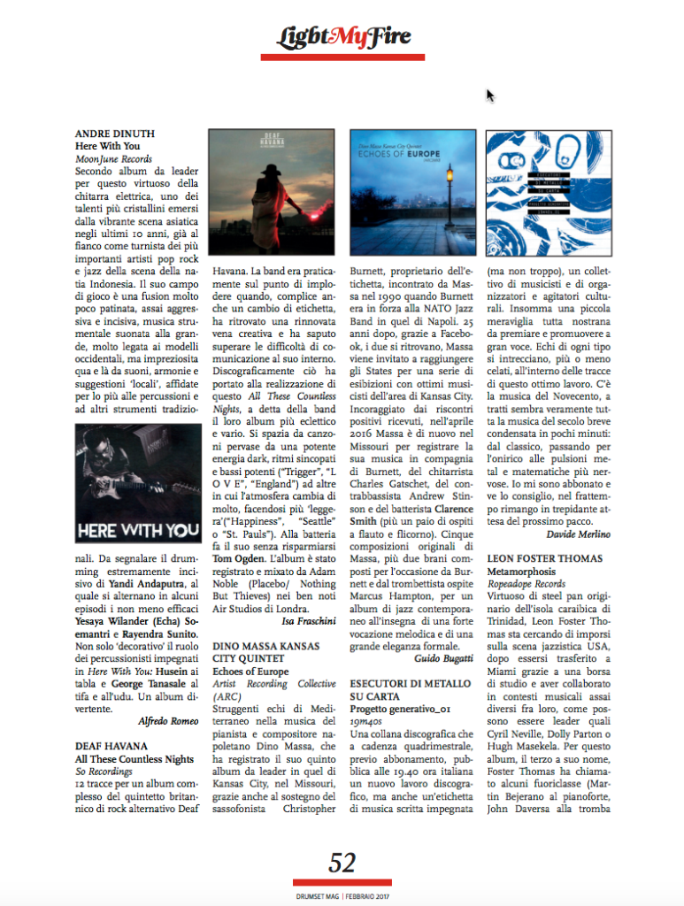 EoE REVIEW by Guido Bugatti, Drumset Mag n. 54, Febbraio 2017 (Italy ...